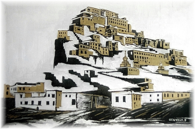 Laddak, Village Tibétain - Peinture Métalisée - de la série Gold & Silver