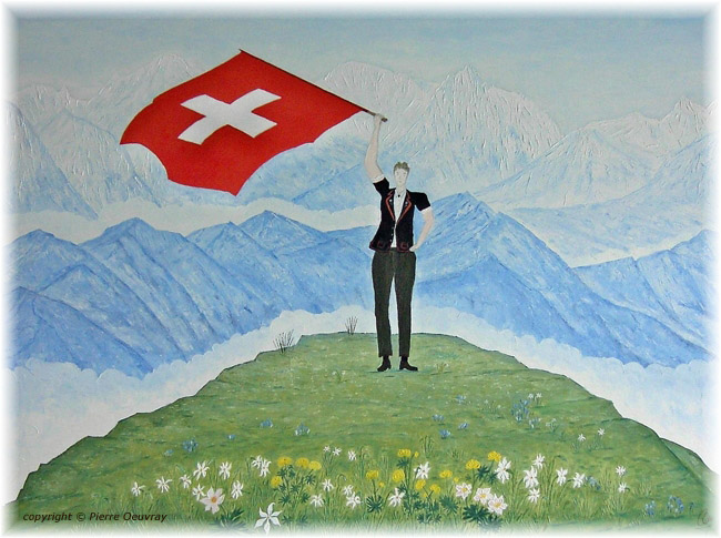 Lancé du drapeau - Lanceur de Drapeau Suisse - Huile sur Toile
